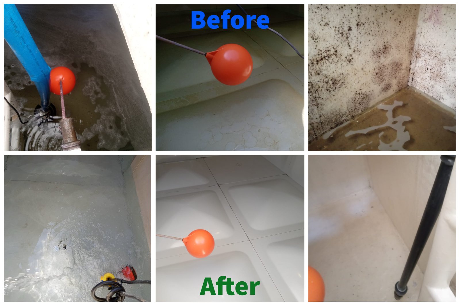 Water tank before and after professional cleaning